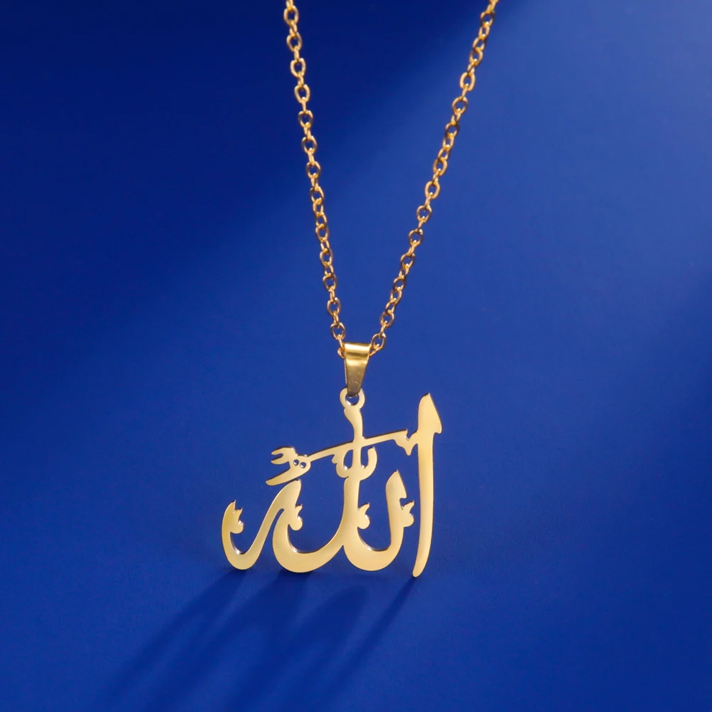 kf-Se2569091f20140d3a325014094ce71e9I COOLTIME Gold Arabic Allah Necklace • Stainless Steel Islamic Blessing Charm • Trend Unisex Streetwear Faith Jewelry - Image 1